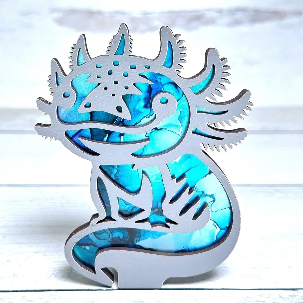 Axolotl Handmade Night‎ Light Plug In Blue Alcohol Ink Design Cute Creature